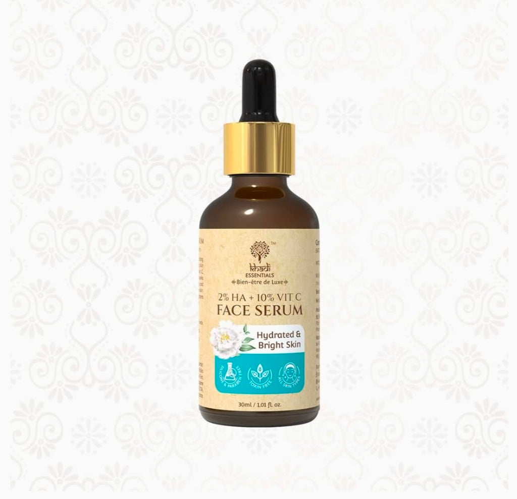Khadi Essentials 2% HA + 10% Vitamin C Face Serum for Hydrated & Bright Skin, 30ml
