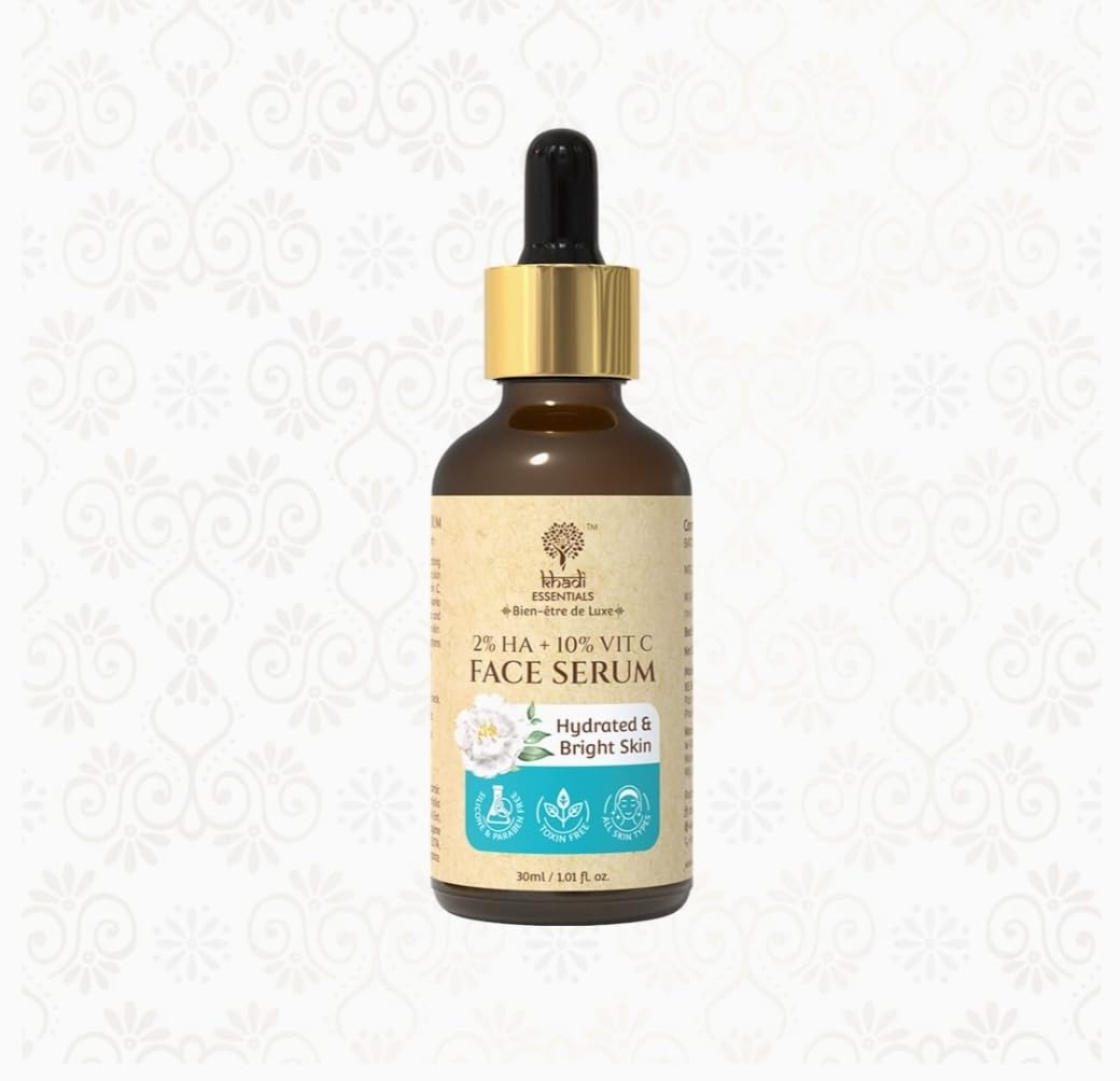 Khadi Essentials 2% HA + 10% Vitamin C Face Serum for Hydrated & Bright Skin, 30ml