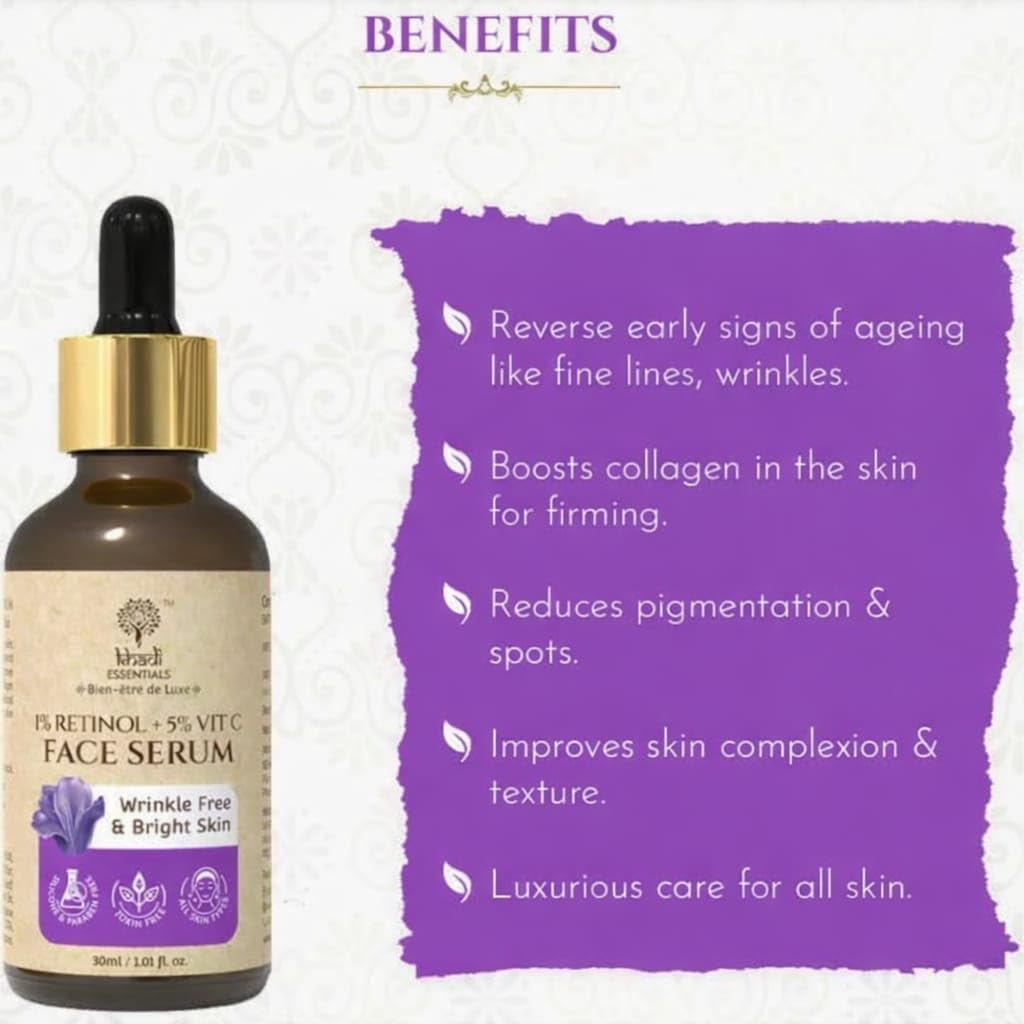 Khadi Herbal Essentials 1% Retinol + 5% Vit C Face Serum with Bakuchi (30ml)