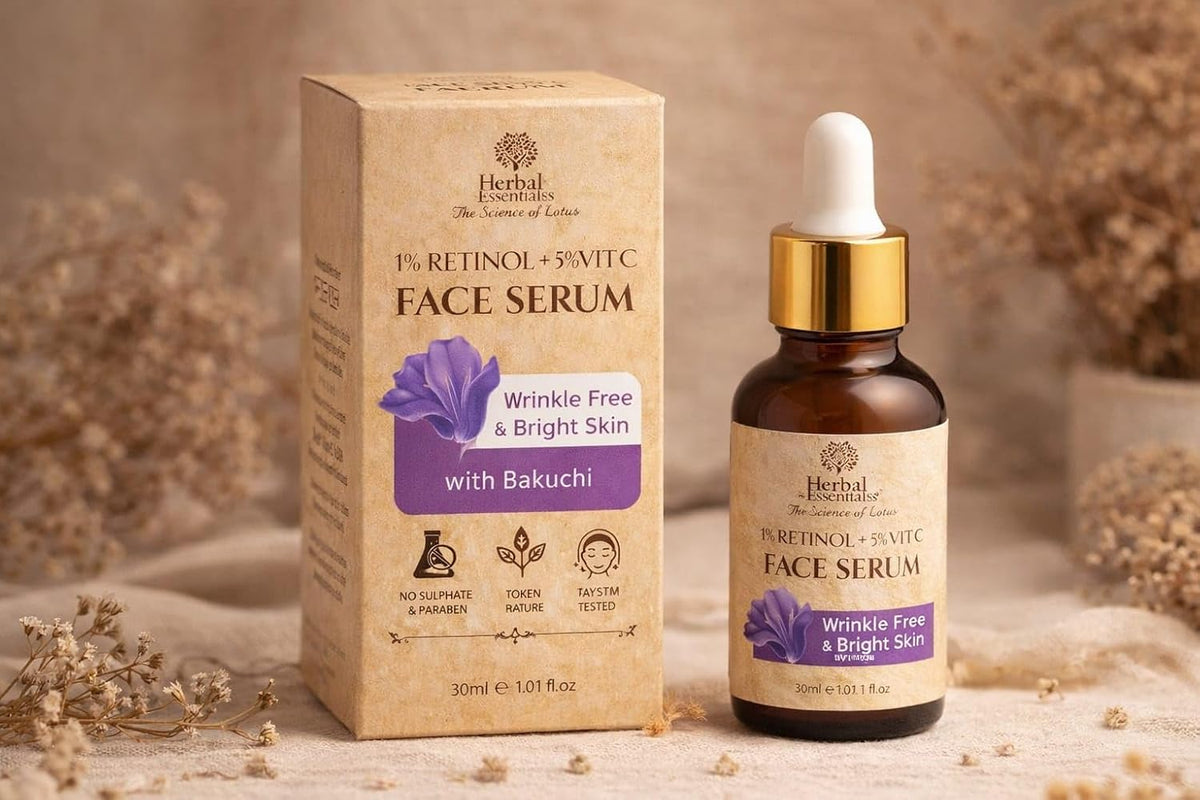 Khadi Herbal Essentials 1% Retinol + 5% Vit C Face Serum with Bakuchi (30ml)