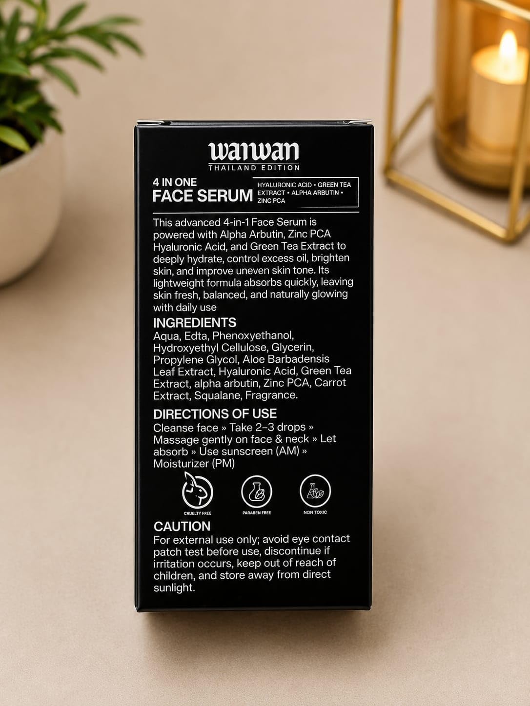 WANVAN Face Serum - Wanwan Thailand Edition 4-in-1 Hydrating & Brightening Formula with Hyaluronic Acid, Alpha Arbutin, Zinc PCA & Green Tea Extract (30ml)