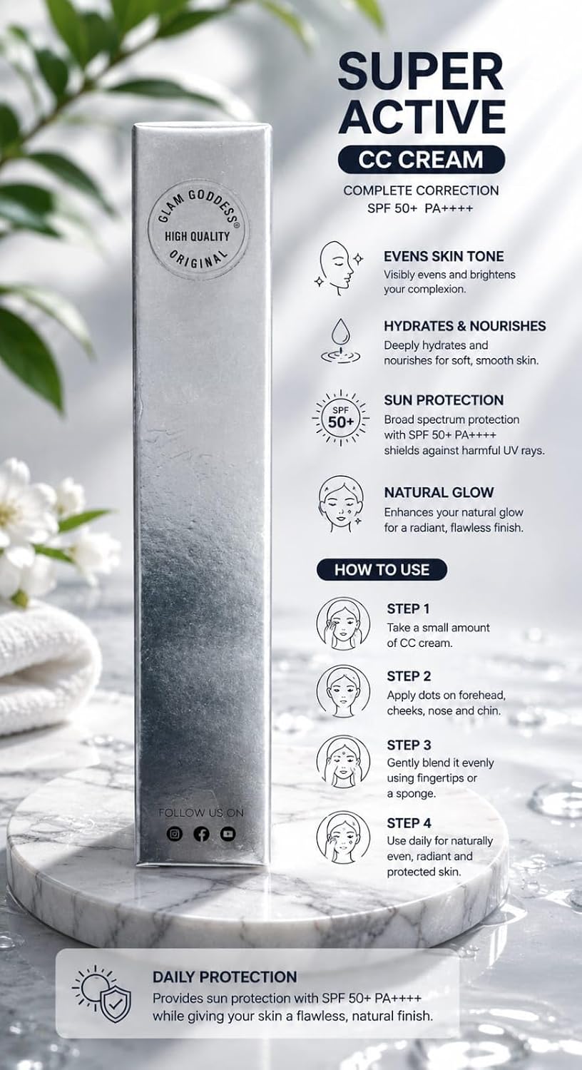 GLAM GODDESS CC Super Active Correction Complete CC Cream, SPF 50+ PA++++, 40 ml.